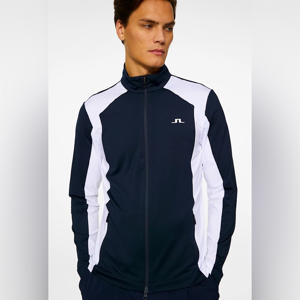 J.Lindeberg Banks Mid Layer Jacket Men’s Large Navy White Full Zip Golf